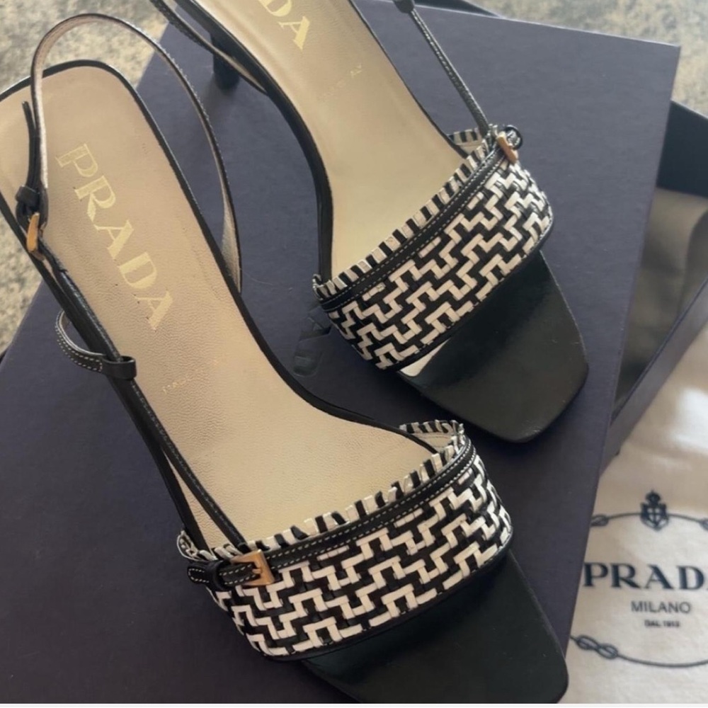 vintage prada woven domino sling backs